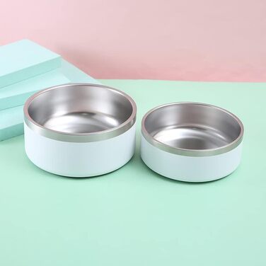 Glow Pups Біла миска для собак, подвійні стінки, ізольована, нековзна, 1,8 л, нержавіюча сталь