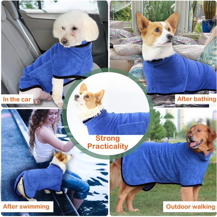 Рушник для собак з мікрофібри, рушник для лап - Швидковисихаючий халат для собак, рушник для собак з халатом, халат для домашніх тварин з магічною липучкою, синій
