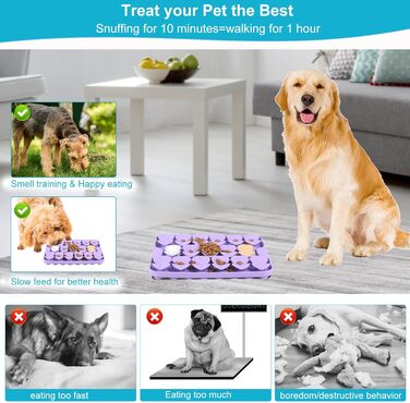 Килимок для собак VOOWO, силіконовий носовий килимок, миска-головоломка для собак, повільний годівник, килимок для нюхання з присосками для маленьких, середніх та великих собак (фіолетовий, маленький)