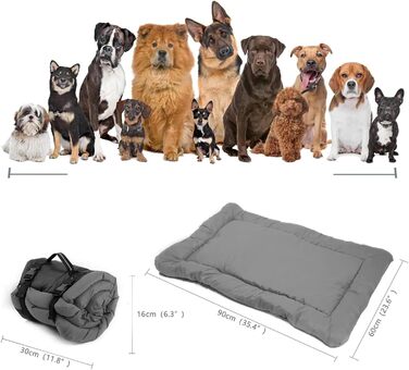 Портативне ліжко для собак Norhogo: водонепроникна килимок-матрац 90x60 см сірого кольору. Ідеально для подорожей, авто, будинку та на вулицю.