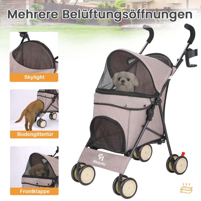 Візок для собак Hundebuggy: легкий, розкладний, для собак вагою до 9 кг, з кошиком та тримачем для напоїв, темно-зелений (кавовий)