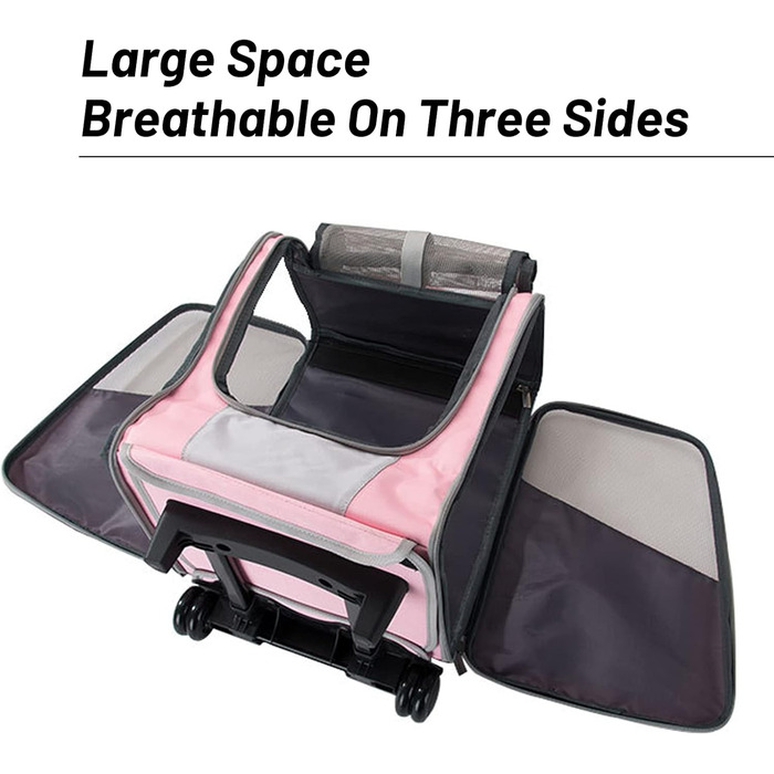 Транспортна сумка на колесах для собак та котів, сумка-переноска з віконцем, рожева, 35x29x37 см