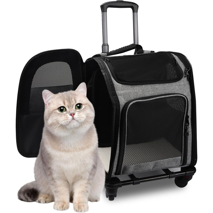 Тролей-рюкзак для собак та котів 2в1, зручна переноска з сіткою, багатофункціональний рюкзак для тварин на 4 колесах, дихаючий рюкзак-переноска для котів та цуценят