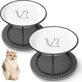 Набір мисок для котів FoiiLiio 2 шт. з кераміки з металевим підставкою, 10 см, з підставкою з силікону, чорний