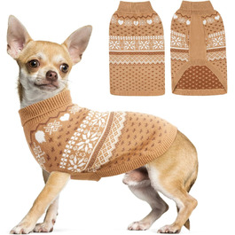 Светр для собак SCENEREAL: теплий, м'який, з ролкрагом, для великих, середніх та маленьких собак, з візерунком сніжинок, хакі, розмір XS (обхват грудей 15-16 дюймів)