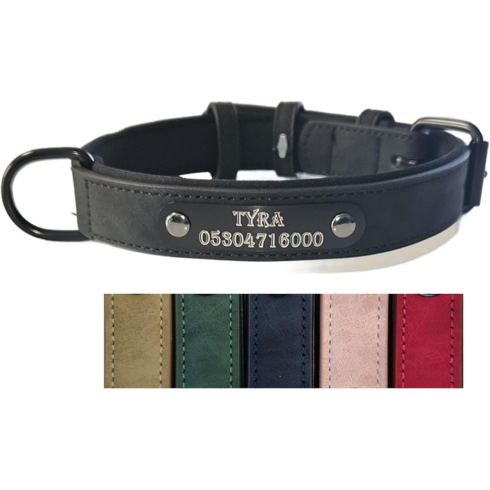 Шкіряний нашийник для собак та котів Jack O Be (XXL, чорний) з можливістю персоналізації