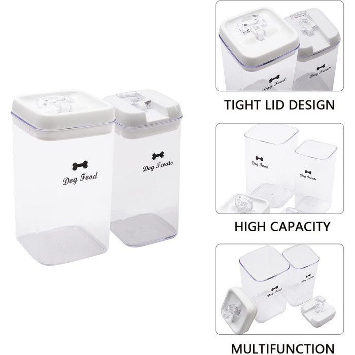 Набір контейнерів для корму для собак (2 шт.) – повітряний, BPA-free, прозорий, для ласощів та сухого корму