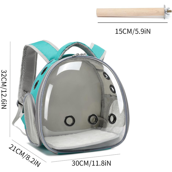 Рюкзак-переноска для тварин Ioview: для хом'яків, кроликів, птахів, котів, собак, черепах, їжаків (зелений + аксесуари)