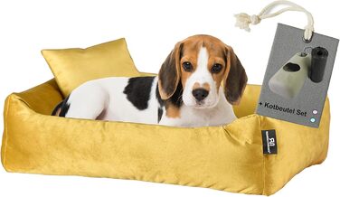 М'яке та зручне ліжко для собак Roé - ліжко-печеринка для маленьких собак, включає пакетики для збору відходів (M, гірчичний)