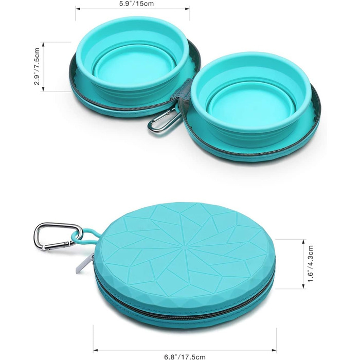 Складні миски для собак KALLAK з силікону (2 шт.) з кейсом для подорожей - для води та корму, нековзні, розкладні, для маленьких та великих собак