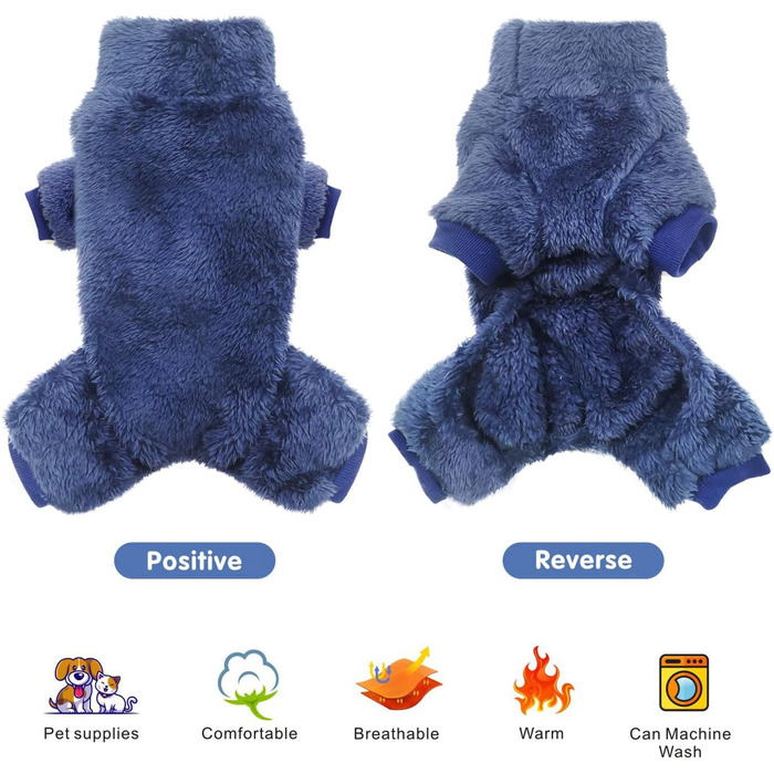 3-Piece Set Плюшеві піжами для собак Idepet, теплий одяг для тварин, костюми для собак та котів, розмір S (Сірий, Синій, Морська хвиля)
