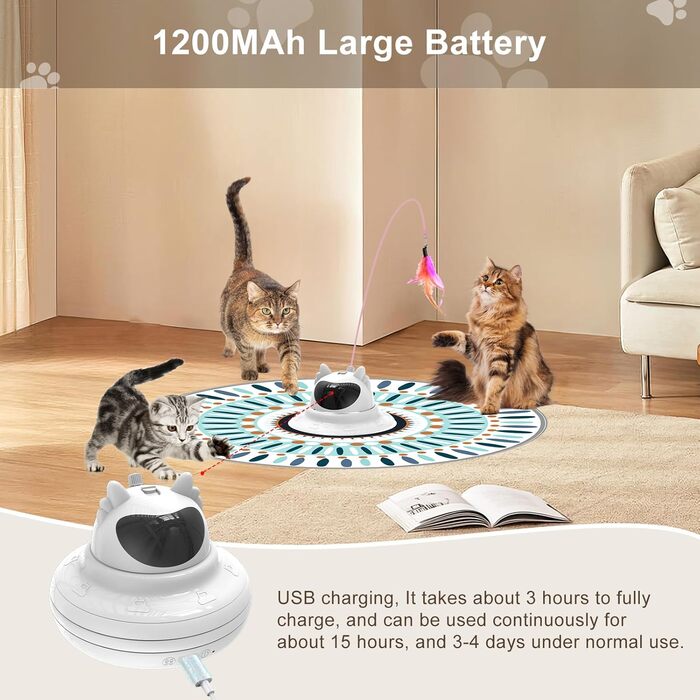 Інтерактивна іграшка для котів Comius Sharp: 3-в-1, хованки з пір'ям, автоматична, USB-зарядка, розвиваюча, знімні пір'я, для котів