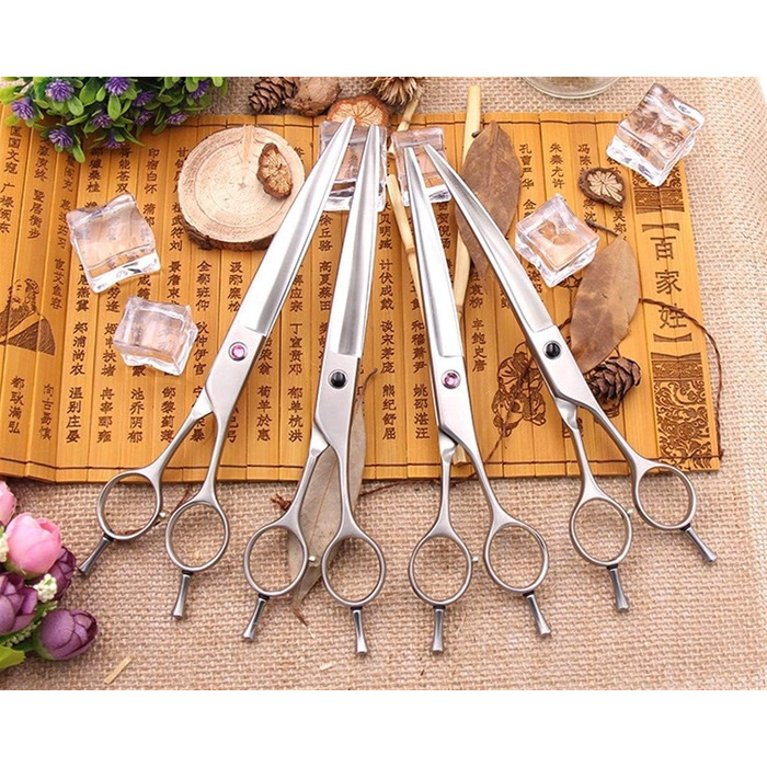 Ножиці для грумінгу тварин, фінішні інструменти, ножиці для собак, професійні ножиці для грумінгу, маленькі вигнуті ножиці, 17,8 см (розмір: червоні гвинти 19 см) (чорні гвинти 17,8 см)