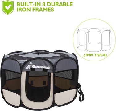 Клітка-манеж для тварин XhuangTech: собаки, коти, цуценята, 80x80x58.4 см, м'який матеріал, портативна, складана, для дому та вулиці, сіра та бежева
