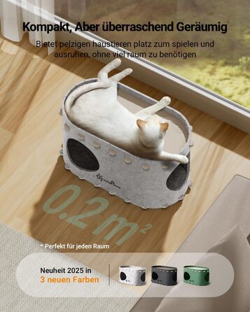 Кігтеточка-будиночок для котів DownyPaws з фетру, 2-ярусна, 50x33x50 см, для ігор та відпочинку, теплий дизайн, захист кігтів, білий