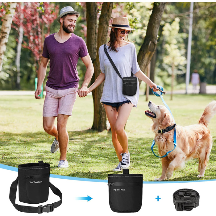 Сумка для ласощів для собак Brifit з магнітною застібкою, для тренувань, з регульованим шнурком, знімною внутрішньою кишенькою та дозатором для пакетів, 17.5 x 13.6 x 8 см