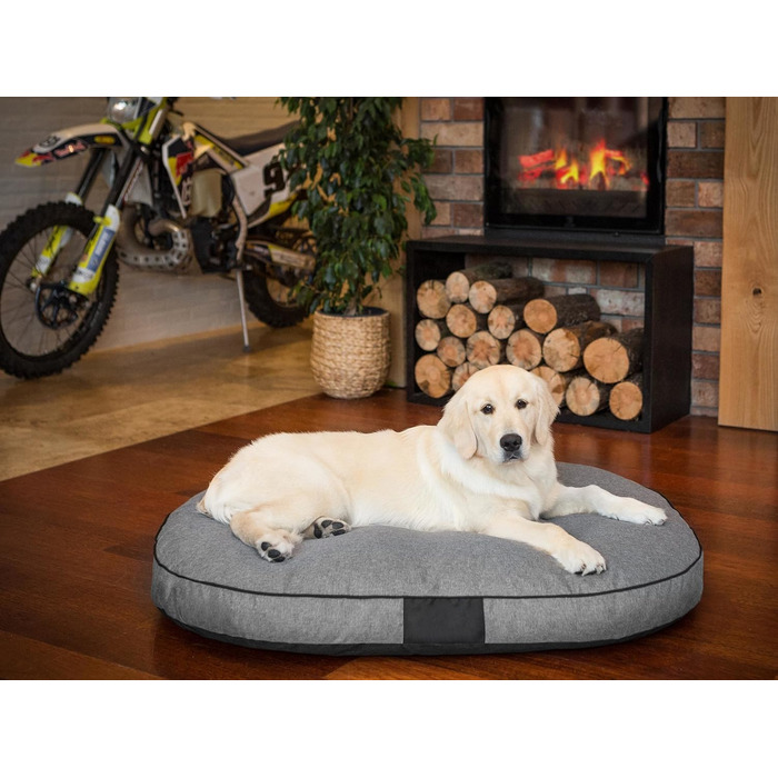 Килимок для собак, ліжко для собак, матрац для собак, лежанка для собак, кошик для собак, диван для собак, овальний матрац для маленьких собак M - 70 x 50 см, темно-сірий, екологічні лляні тканини
