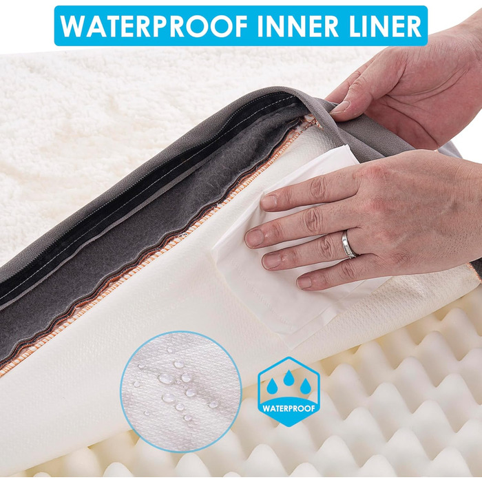 Ортопедичне собаче ліжко Sunheir для середніх собак, вологостійке, Deluxe з плюшем, знімний та пральний чохол, неслизьке дно, сірий, 90х60х90 см