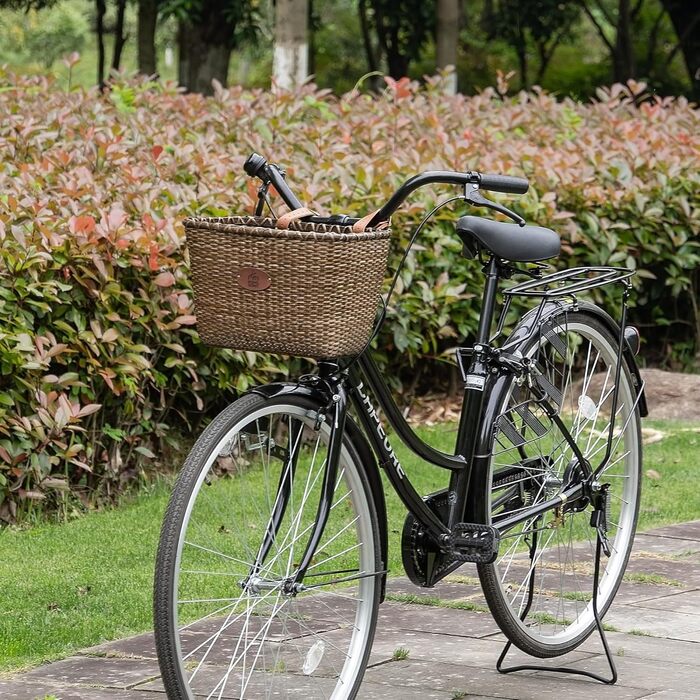 KONG MING CAR Кошик на велосипед – Ретро дизайн, міцний кошик на кермо з дерев'яною підкладкою та шкіряними ручками, ідеальний як передній кошик для велосипеда (Темно-коричневий)