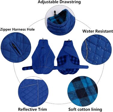 Зимовий теплий куртка Babypet для собак середніх та великих порід, водонепроникний, з блискавкою та отвором, відбиваючий, регульований, для холодних умов, Marineblau (gesteppt)