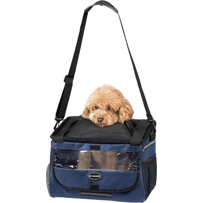 Корзина для собак Navaris на велосипед - перевезення собак до 10 кг, з додатковими кишенями, блакитна