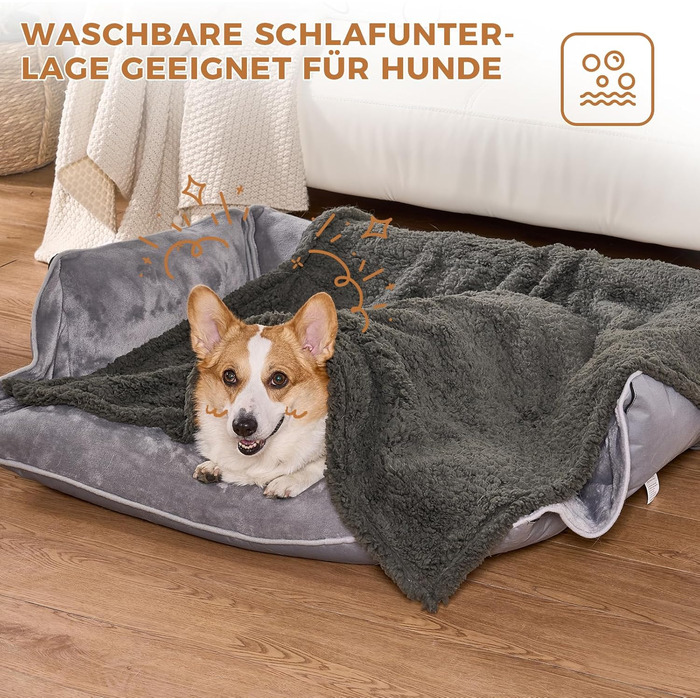 Водонепроникний килимок для собак, миючий, 120 x 100 см, двосторонній, для собак та котів середніх та великих порід, захист дивану та ліжка, м'який фліс Sherpa та фланель, сірий L (120 x 100 см)