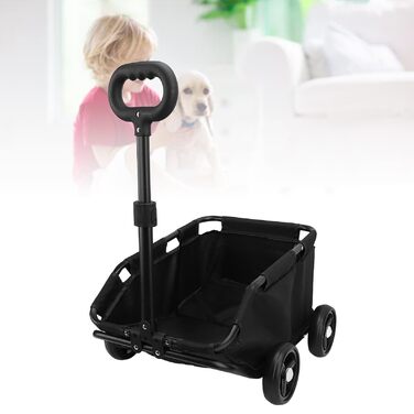 Візок для тварин 4-колісний для собак/котів середнього та малого розміру, зручний для прогулянок, з поворотним ручками, чорний