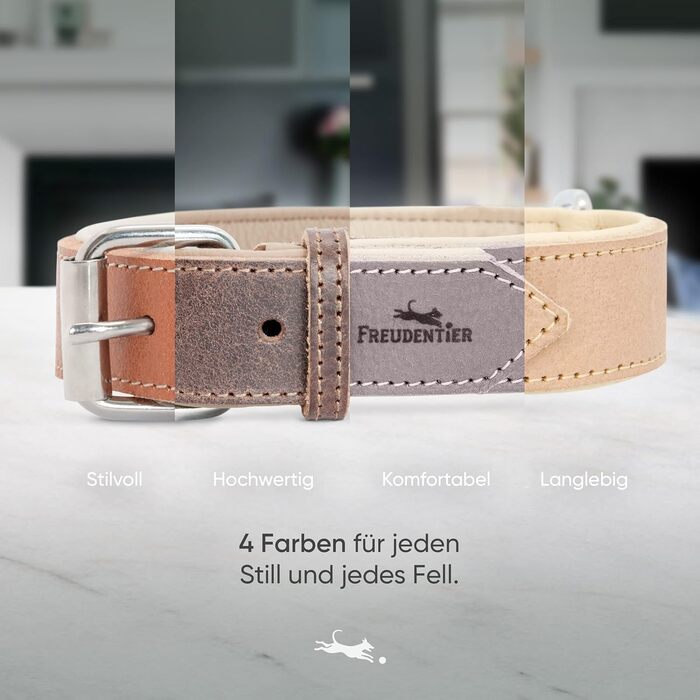 Нашийник для собак Freudentier® Amstelpark з повного зерна шкіри, комфортний, Made in EU, 27.5-38 см, сіро-коричневий