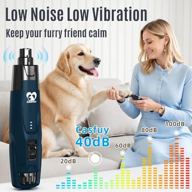 Електричний шліфувальник для собак та котів Casfuy Neue – 6 швидкостей, 2 LED, тиха робота, 7 годин роботи