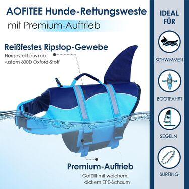 Спасальний жилет для собак AOFITEE, блакитний, з ручкою та світловідбиваючими смугами, XS