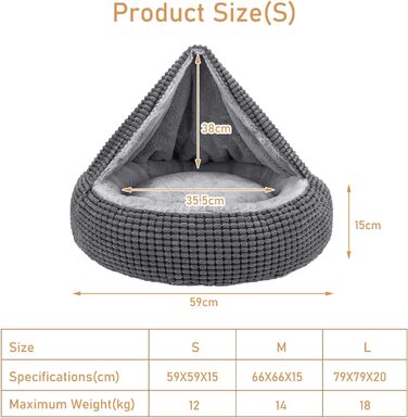 Крісло-гніздо для собак та котів середніх порід JOEJOY, 66x66x15 см, сірий колір, з подушкою, миється, зручне