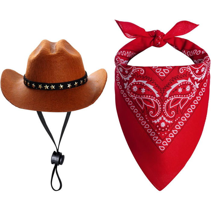 Костюм ковбоя для домашніх тварин, аксесуари для Хелловін, костюм для собак та котів, ковбойський капелюх з банданою, розмір M, коричневий