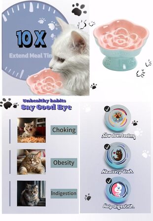 Миска для повільного годування домашніх тварин, керамічна, нахилена, для котів та маленьких собак, рожева