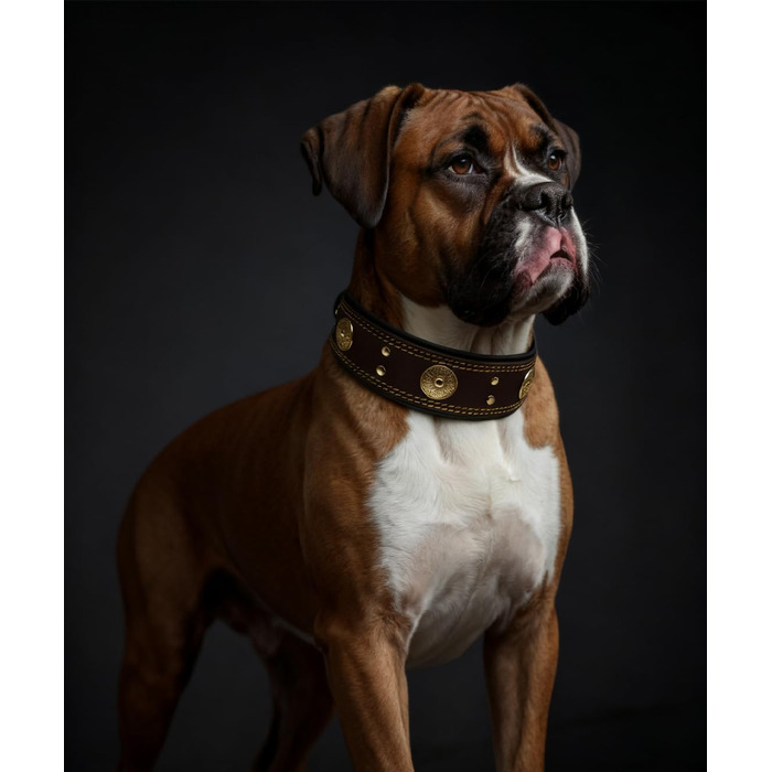 Шкіряний нашийник для собак, 5 см, ручної роботи, преміум якість, для великих та середніх порід, M (53.5-63 см, золотисто-коричневий)