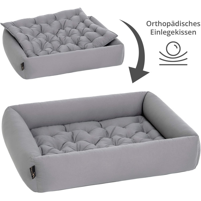 Ортопедичне ліжко для собак середніх порід - Pointer, знімний матрац, миється до 95°C, стійке до подряпин та укусів, Made in Germany (L - 80x70 см, світло-сірий)