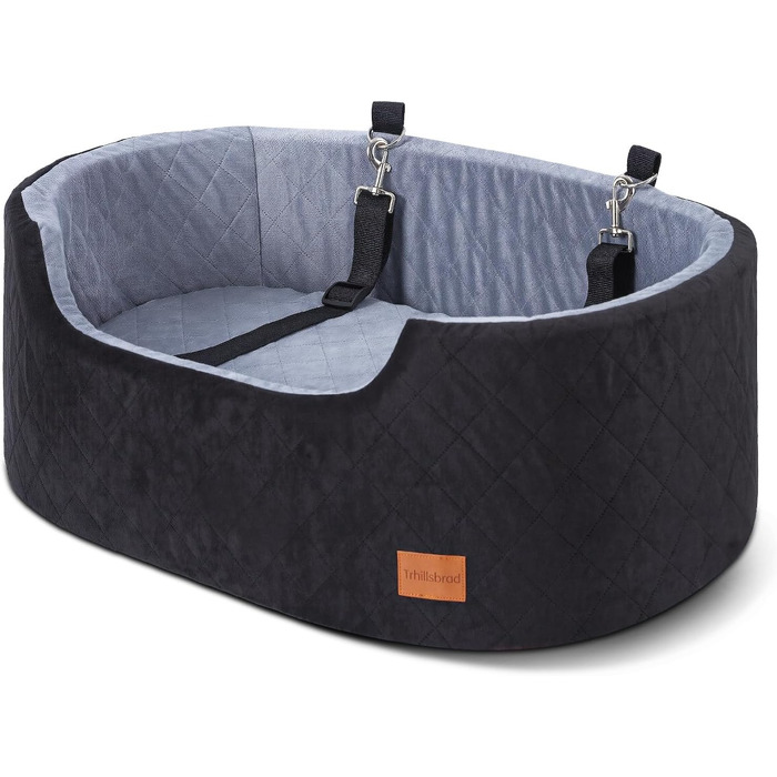 Автокрісло для собак середніх порід до 22,7 кг, 80x50x28 см, чорне. З безпечним ременем, товстим килимком, антиковзким дном, миється, переносна авто-підстилка для собак