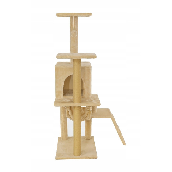 Багатоярусна кігтеточка Pet HOBBY бежева, 101-160 см, з будиночком та гамаком