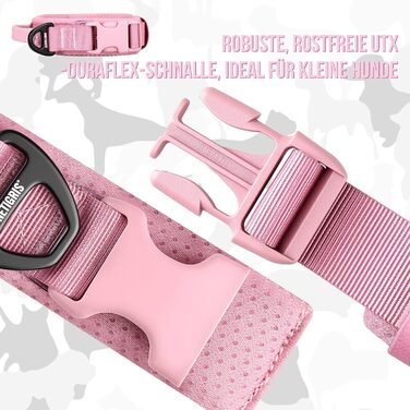 Нашийник для собак OneTigri, тактичний, м'який, з широкою кунттофчасною застібкою та кільцем з алюмінієвого сплаву, (30-40 см), рожевий, XS