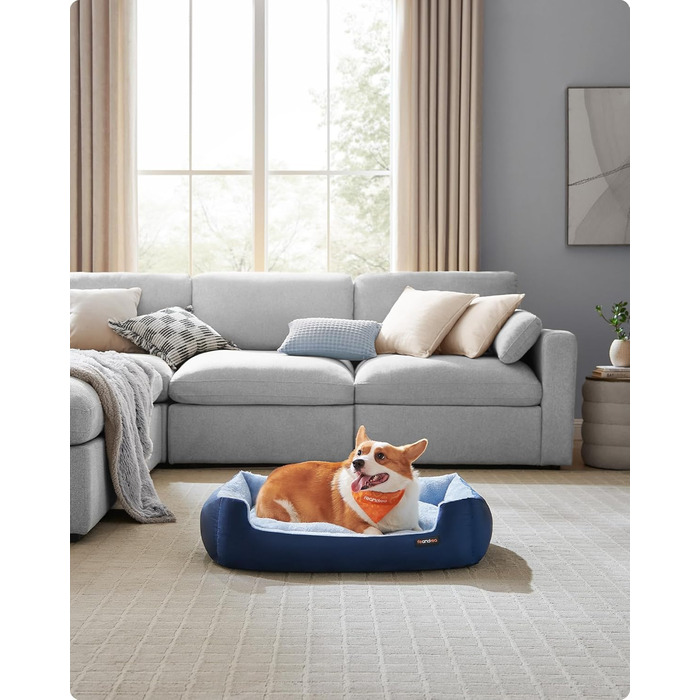 Ліжко для собак Feandrea, корзина для собак з двостороннім матрацом, PGW001Z (85 x 65 x 21 см, антрацит-блакитний + світло-блакитний)