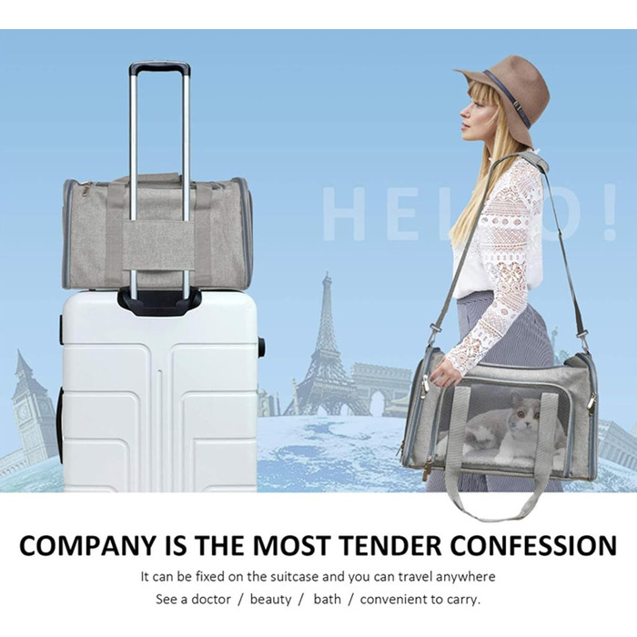 Транспортна сумка для тварин, переноска для собак та котів, складана переноска для подорожей, сіра (L)