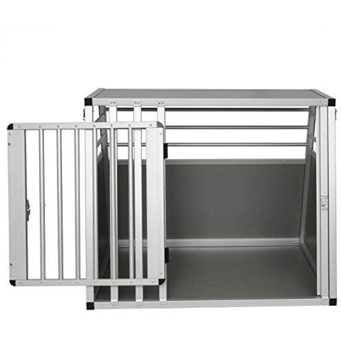 Транспортна переноска для собак EUGAD, алюміній, 80x65x65 см, сіра. Підходить для великих та середніх собак, котів. Для автомобіля, дому, подорожей. Легко мити, стабільна конструкція.