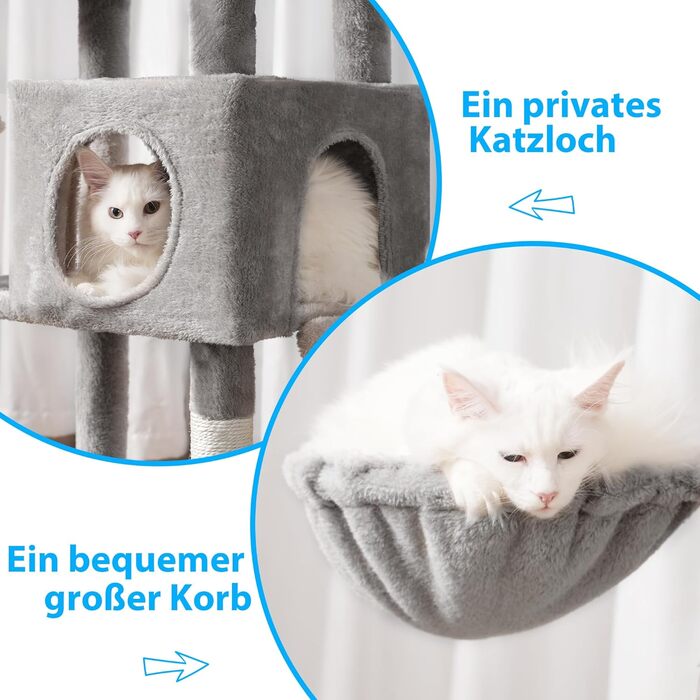 Багатоярусний котячий будиночок Hey-brother Kratzbaum з лежаком, гамаком та котячим будиночком, 145 см, сірий EMPJ057W