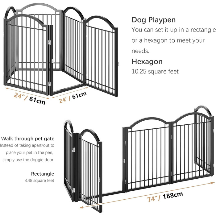 Металеві ворота для собак BHG Freistehendes Hundegitter, без монтажу, з дверцятами, 304,8 x 81,3 см, аккордеон, білий, 5 панелей