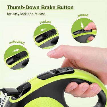 Рулетка для собак Pecute 8м, 50 кг, зелена - безперешкодна, з антиковзним грифом