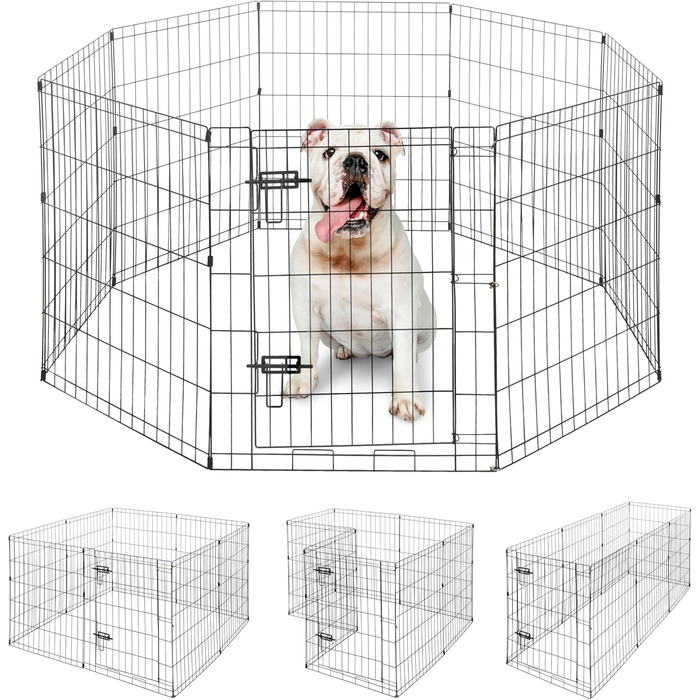 BOWHAUS Розкладний вольєр для собак (8 панелей), металевий, для дому та вулиці, 76.2 см