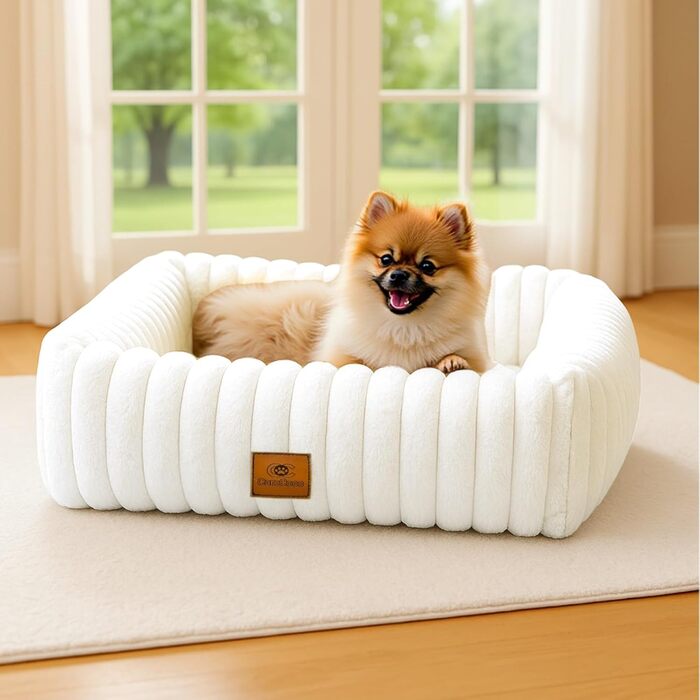 М'яке собаче ліжко для середніх порід, прямокутне, знімне, неслизьке, комфортне, коричневе, розмір M (63x53x18 см)