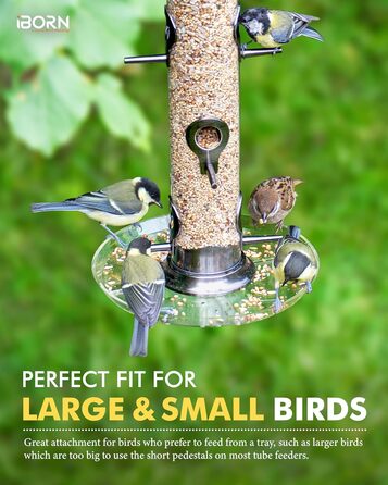 Годівниця для птахів iBorn з 6 місцями для підльоту, 20 см тарілка, з алюмінію, 38 см (чорна)