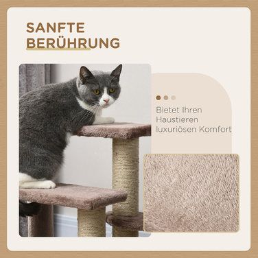 PawHut Cat Stairs Сходи для домашніх тварин для котів та собак 3 сходинки з кігтеточками Play Ball Plush Brown 45x40x48см для більшого комфорту