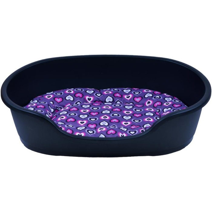 Корзина для собак Adena 58x38 см, антрацитова + подушка з сердечками, фіолетова L 58x38x20 см