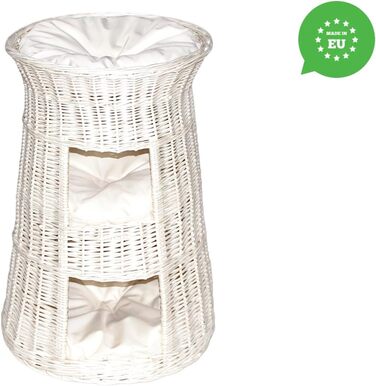 Кігтечка-ліжко для котів - Кругла кімната для відпочинку - Кігтечка з лози - Триповерхове ліжко для собак або котів - Плетена корзина білого кольору - (Бежева подушка)